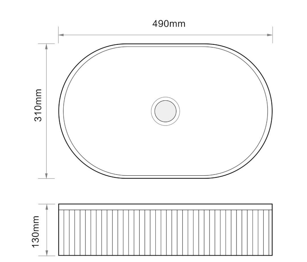 Matt White Fluted Oval Ceramic Basin - 490x310x130mm
