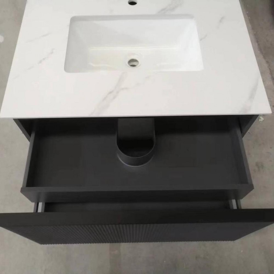 Florence Anthracite Fluted Vanity With Basin & Dual Inner Drawer - 800mm