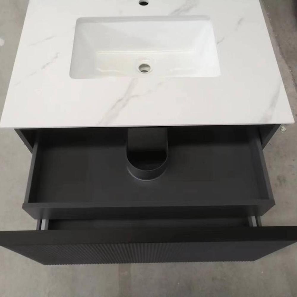 Florence Anthracite Fluted Vanity With Dual Inner Drawer - 800mm