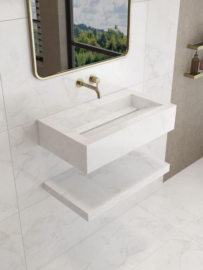White Onyx Sink and Shelf - 800mm