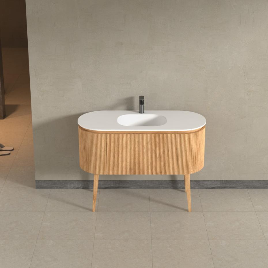 Kensington Solid Wood Floor Standing Oval Basin Fluted Bathroom Vanity Unit - 900mm