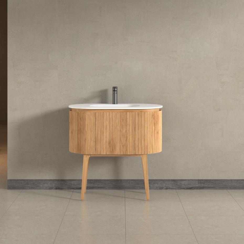 Kensington Solid Wood Floor Standing Oval Basin Fluted Bathroom Vanity Unit - 900mm