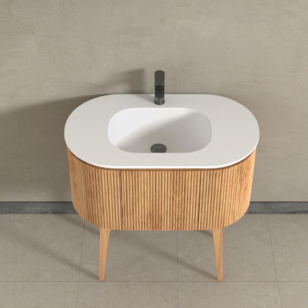 Kensington Solid Wood Floor Standing Oval Basin Fluted Vanity Unit With Side Cabinets 900mm / 1200mm