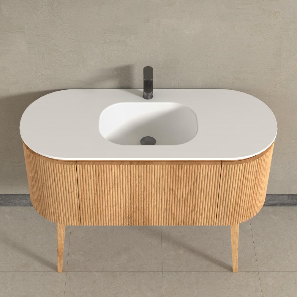 Kensington Solid Wood Floor Standing Oval Basin Fluted Vanity Unit With Side Cabinets 900mm / 1200mm