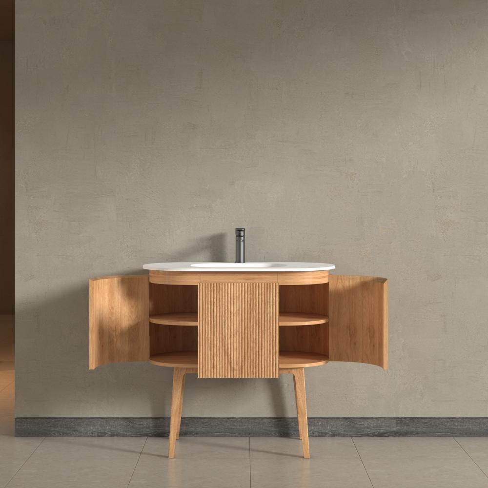 Kensington Solid Wood Floor Standing Oval Basin Fluted Vanity Unit With Side Cabinets 900mm / 1200mm