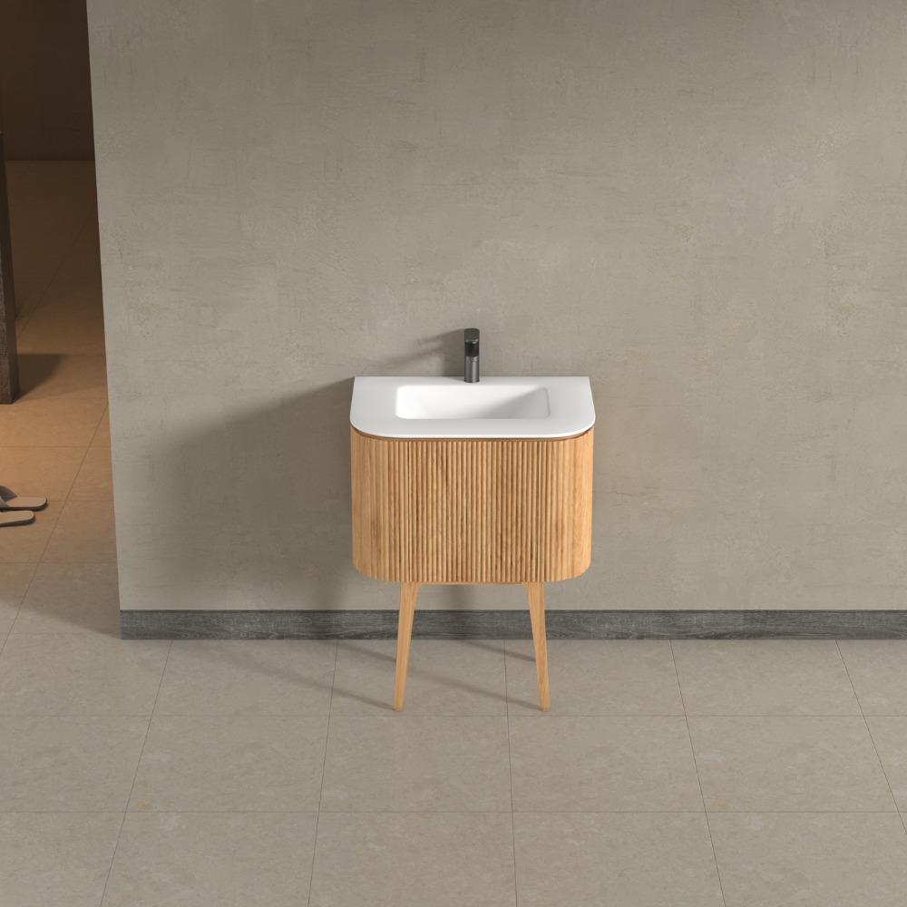 Kensington Solid Wood Floor Standing Rectangular Basin Fluted Bathroom Vanity Unit With Side Cabinets 750mm