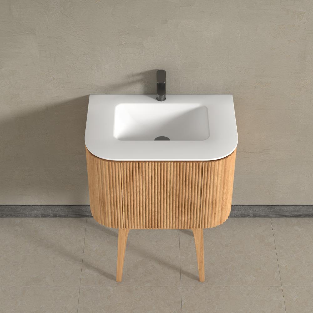 Kensington Solid Wood Floor Standing Rectangular Basin Fluted Bathroom Vanity Unit With Side Cabinets 750mm