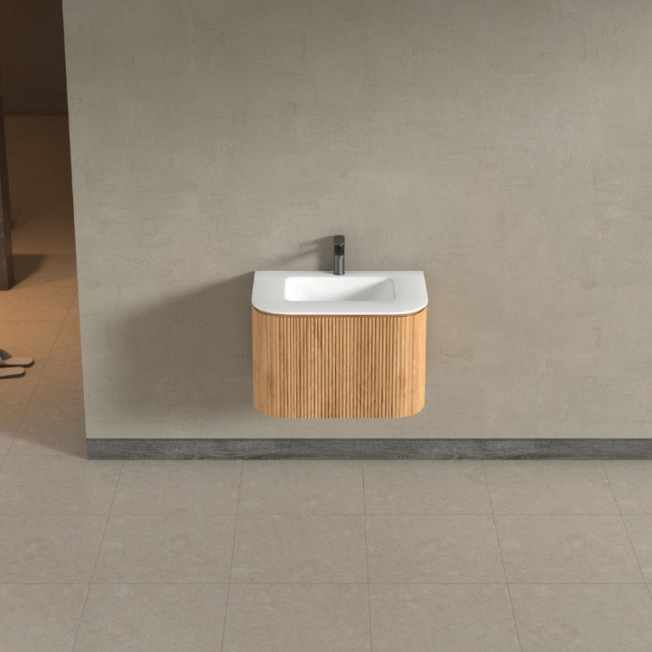 Kensington Solid Wood Wall Hung Rectangular Basin Fluted Bathroom Vanity Unit - 750mm