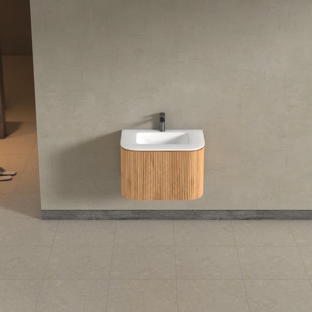 Kensington Solid Wood Wall Hung Rectangular Basin Fluted Bathroom Vanity Unit With Side Cabinets 750mm