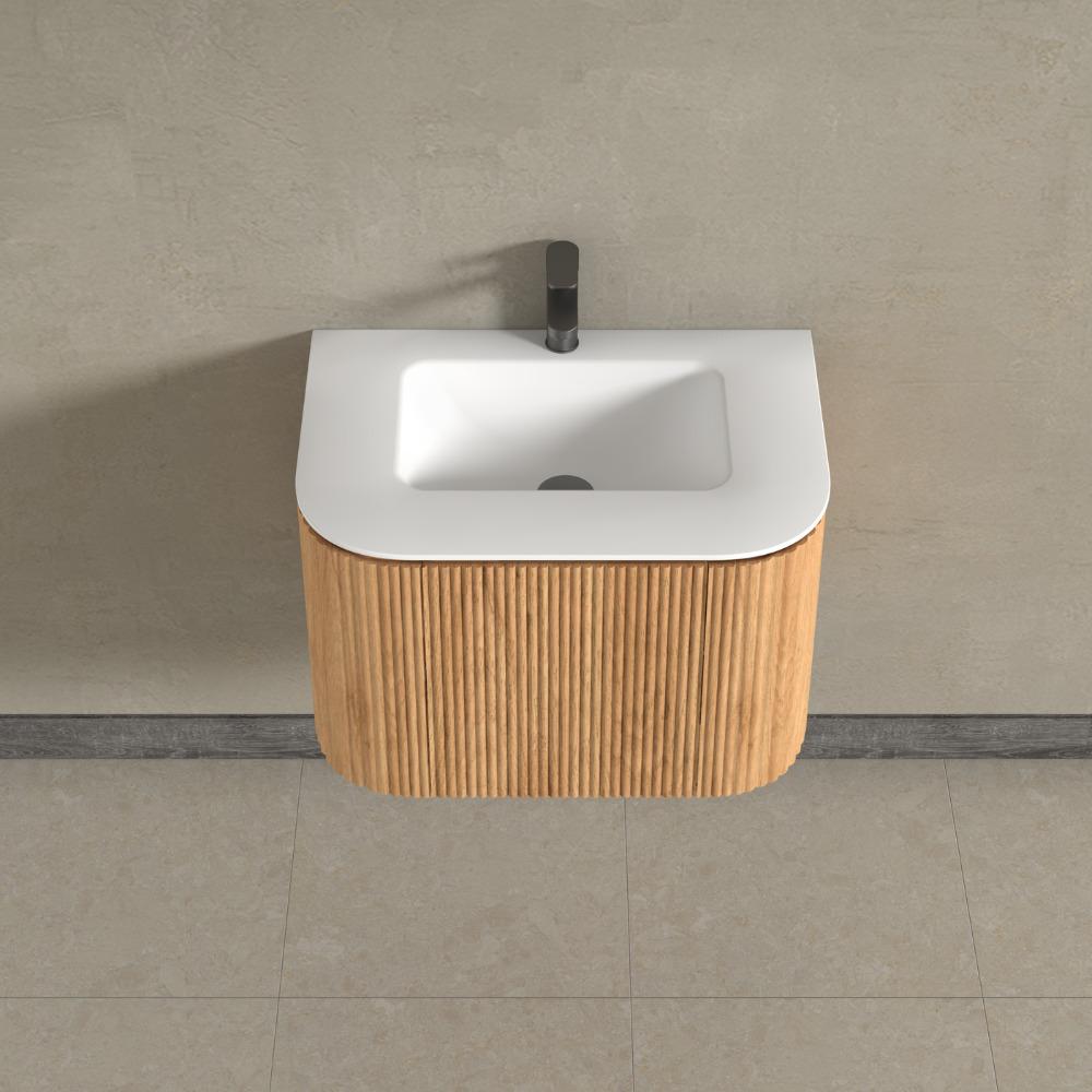 Kensington Solid Wood Wall Hung Rectangular Basin Fluted Bathroom Vanity Unit With Side Cabinets 750mm
