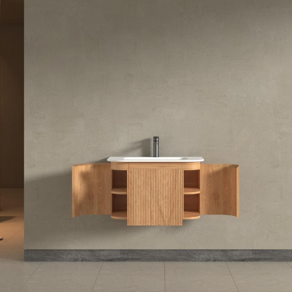 Kensington Solid Wood Wall Hung Rectangular Basin Fluted Bathroom Vanity Unit - 750mm