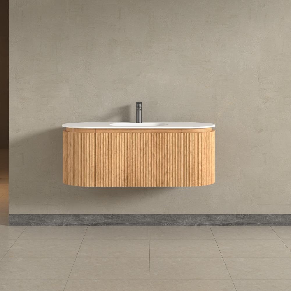 Kensington Solid Wood Wall Mounted Oval Basin Fluted Bathroom Vanity Unit With Side Cabinets 900mm / 1200mm