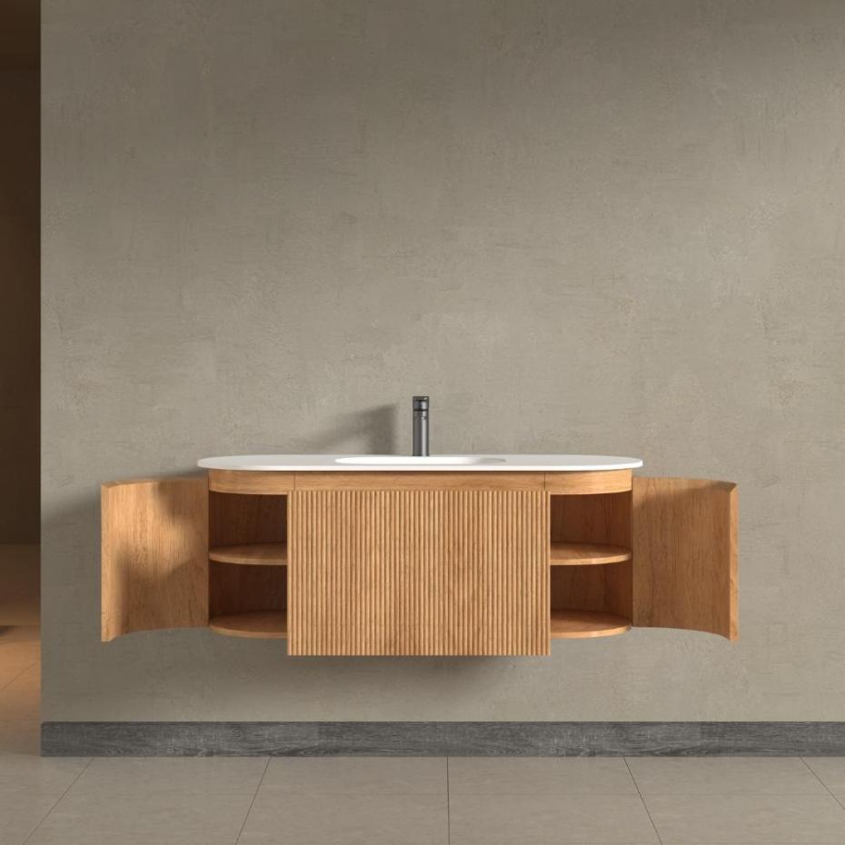 Kensington Solid Wood Wall Mounted Oval Basin Fluted Bathroom Vanity Unit - 1200mm