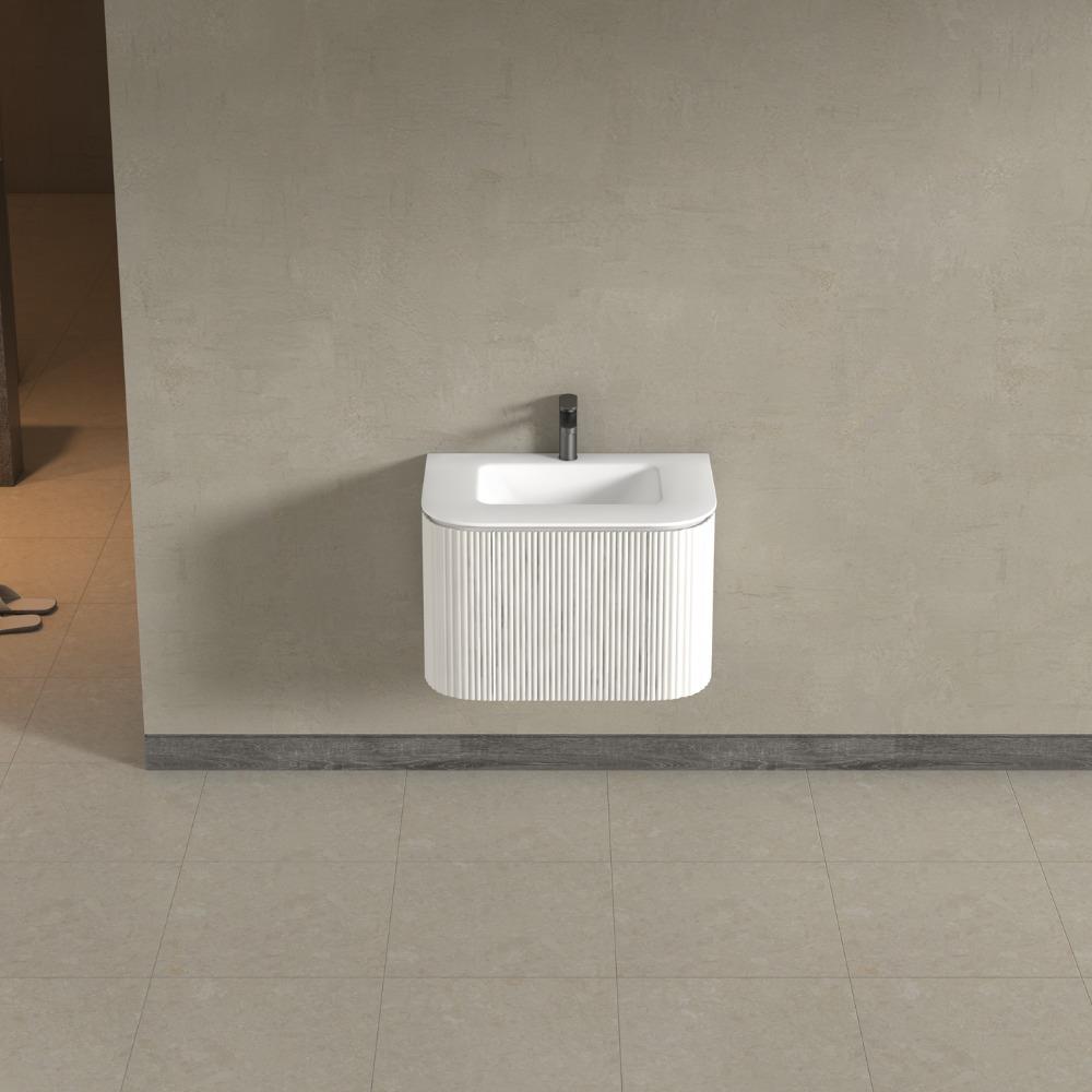 Kensington  White Wall Hung Rectangular Basin Fluted Bathroom Vanity Unit With Side Cabinets 750mm