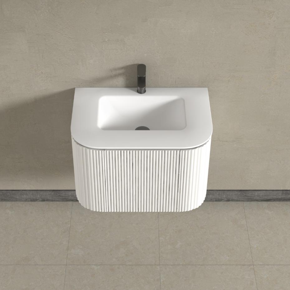 Kensington  White Wall Hung Rectangular Basin Fluted Bathroom Vanity Unit - 750mm