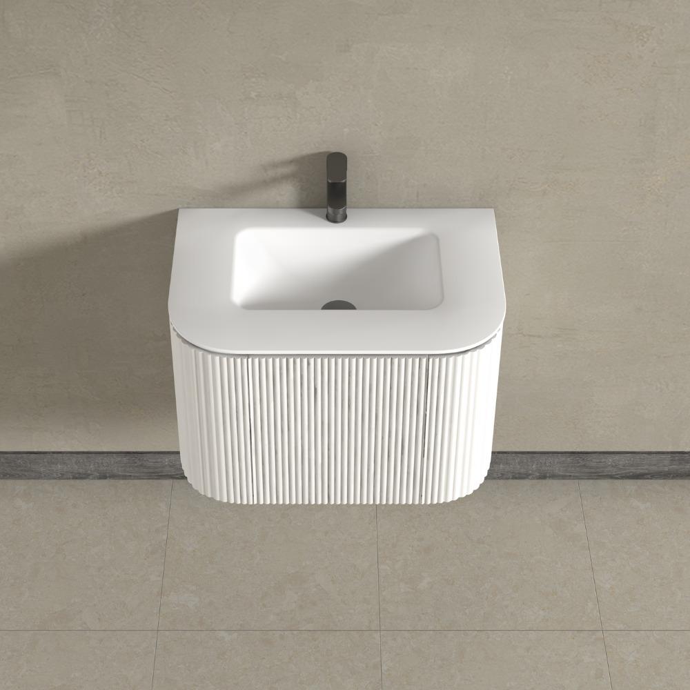 Kensington  White Wall Hung Rectangular Basin Fluted Bathroom Vanity Unit With Side Cabinets 750mm