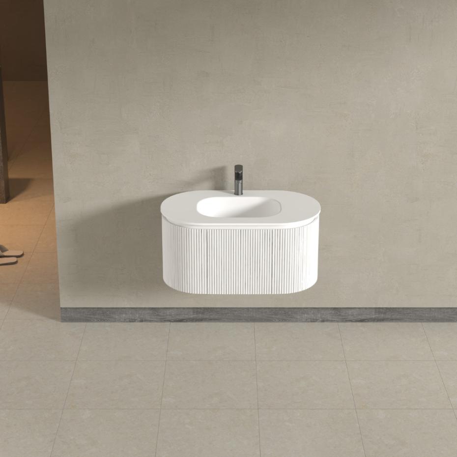 Kensington White Wall Mounted Oval Basin Fluted Bathroom Vanity Unit - 900mm