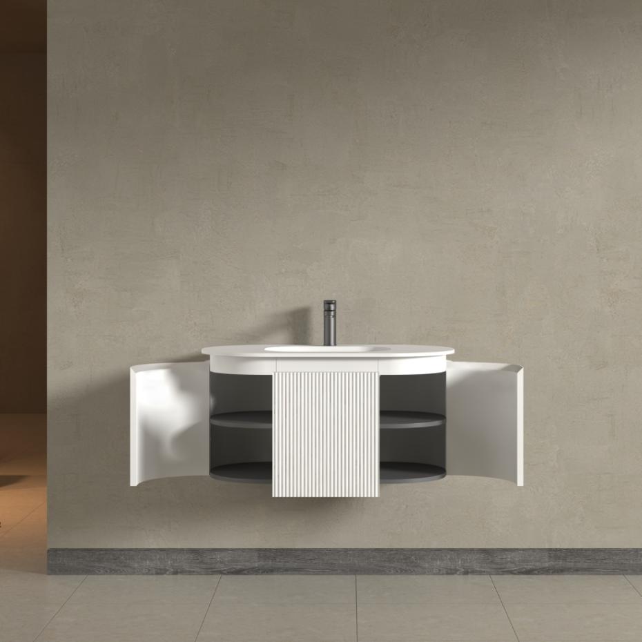 Kensington White Wall Mounted Oval Basin Fluted Bathroom Vanity Unit - 900mm