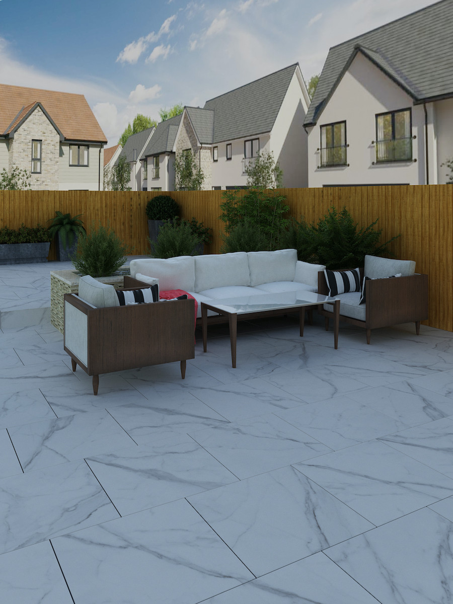 Carrera Marble Effect Outdoor Porcelain Paving Slabs - 595x595 Pack