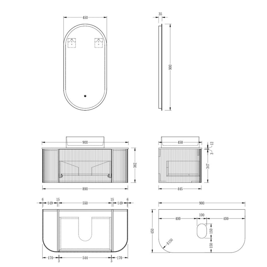 Bali Matt Black Vanity With Side Racks - 900mm