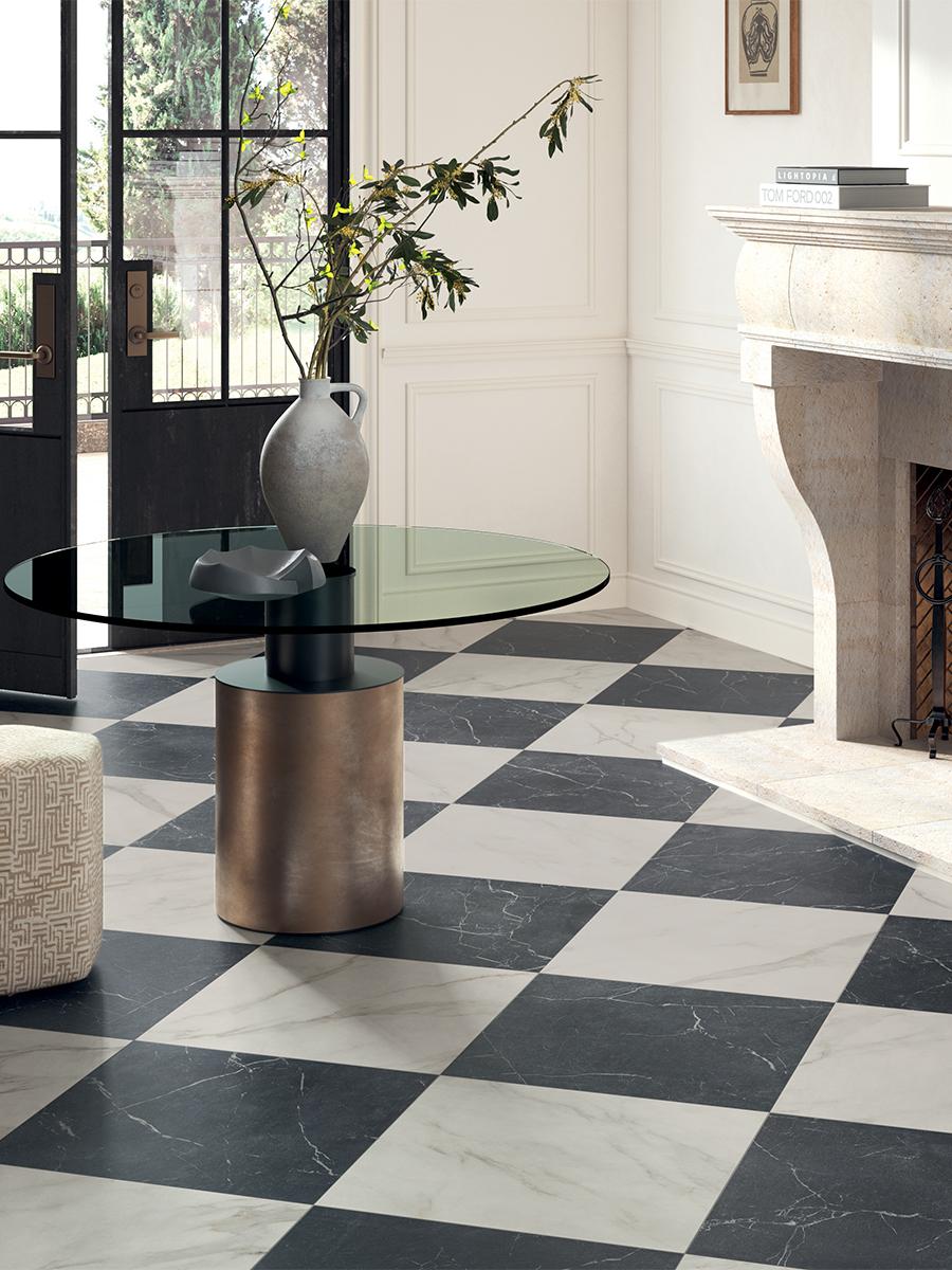 Lusso Noir Italian Marble Effect Porcelain Tile - 300x300x8.5mm