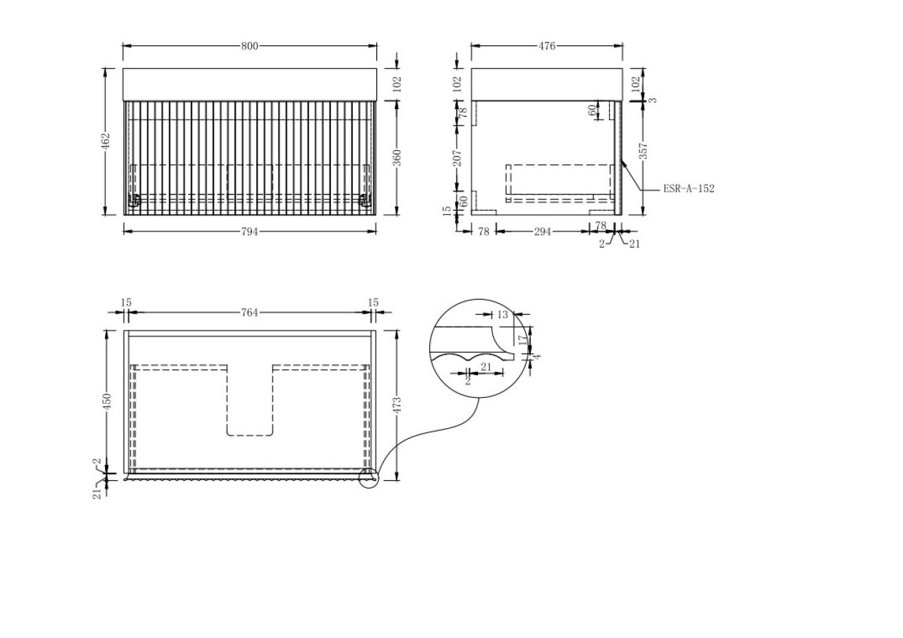 London Matt Black Fluted Bathroom Vanity With Stone Basin - 800mm