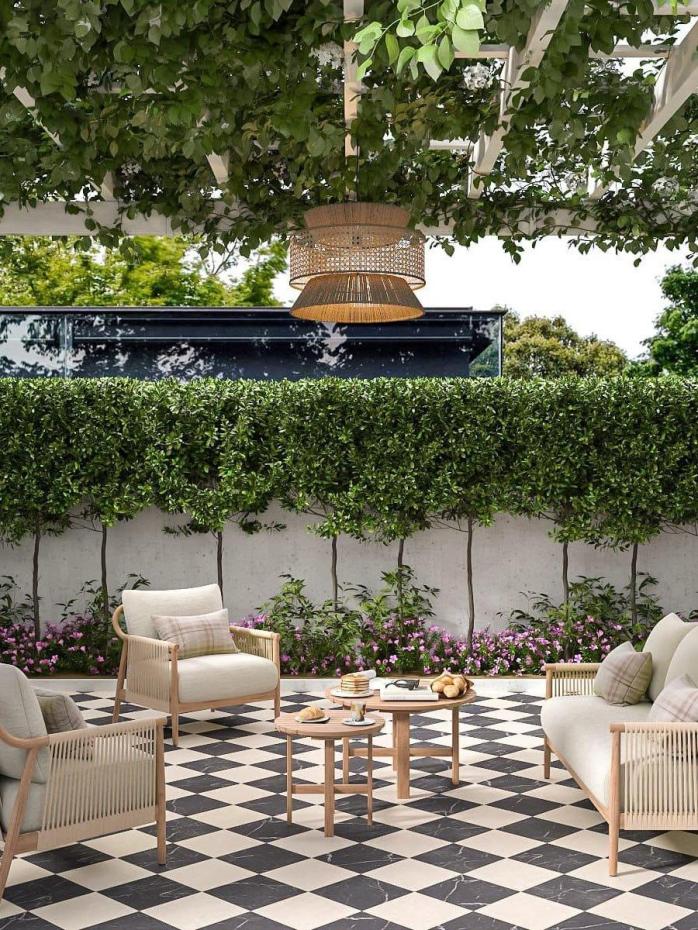 Lusso Noir + Cosmo Crema Checkerboard Porcelain Paving - 300x300x20mm