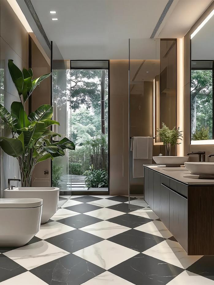 Lusso Gold + Lusso Noir Checkerboard Porcelain Marble Effect Tiles - 300x300mm
