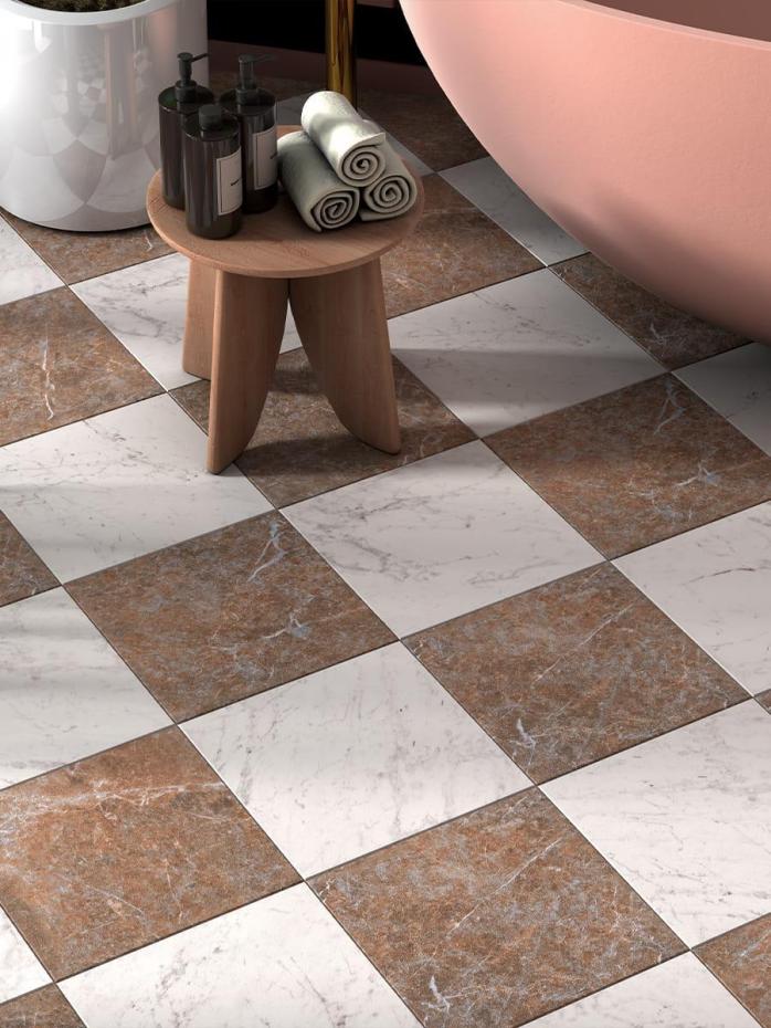 Lusso Rosso + Carrara Checkerboard Porcelain Marble Effect Tiles - 300x300mm