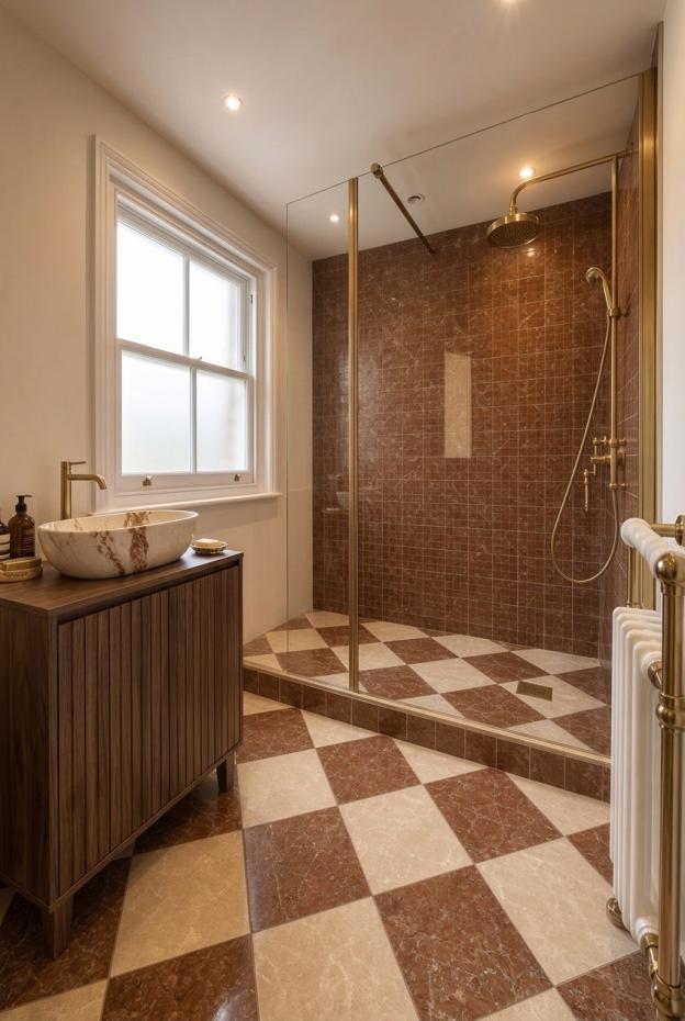 Lusso Rosso + Cosmo Crema Checkerboard Porcelain Marble Effect Tiles - 300x300mm