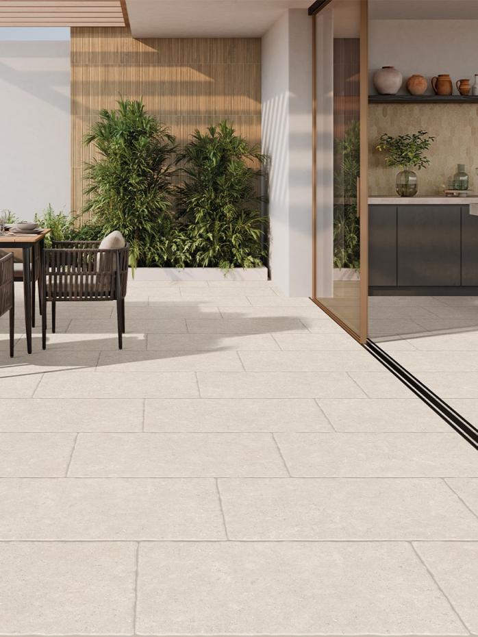 Langham Ivory Tumbled Outdoor Porcelain - 900x600x20mm