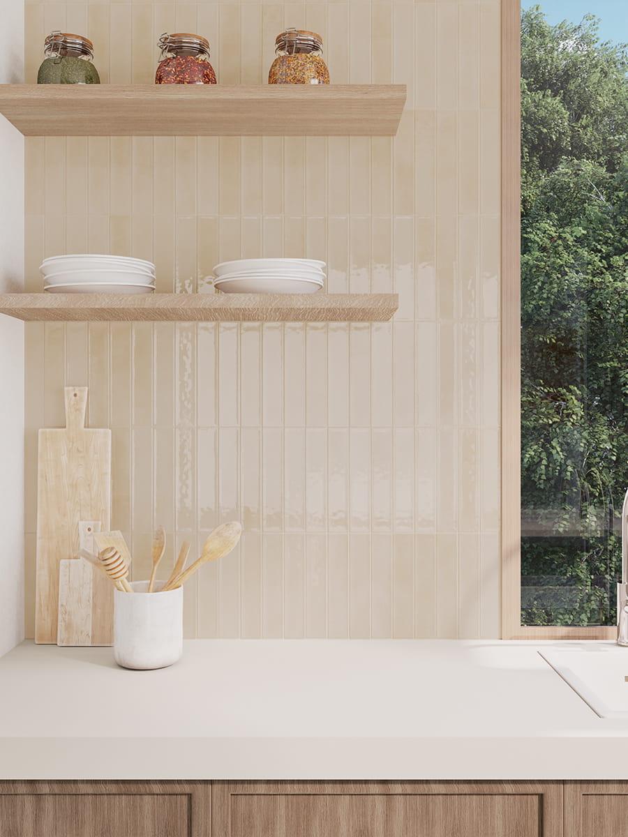 Madrid Beige Gloss Brick Effect Wall Tile - 50x250mm