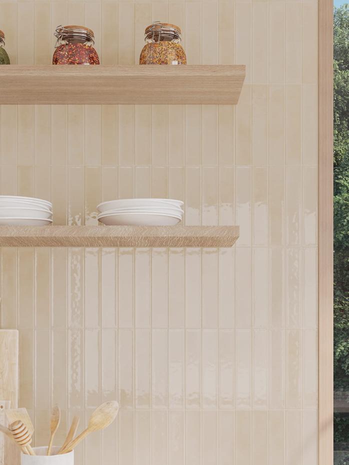 Madrid Beige Gloss Brick Effect Wall Tile - 50x250mm