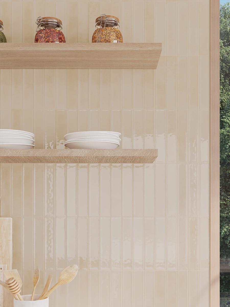 Madrid Beige Gloss Brick Effect Wall Tile - 50x250mm