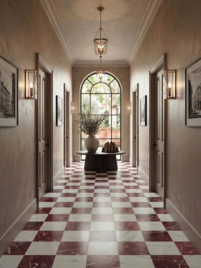 Majestic Rosso Levanto Italian Marble Effect Porcelain Tile - 300x300x9mm