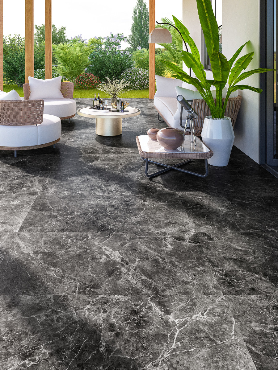 Italian Marmo Anthracite King Size Outdoor Porcelain Paving - 1200x600 Slabs