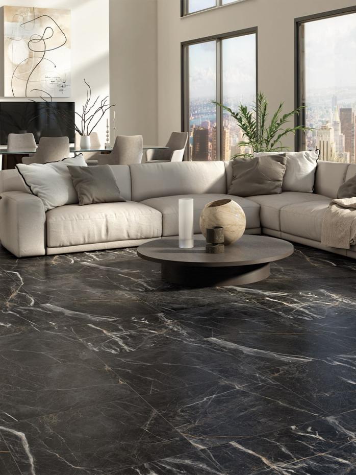 Marquina Black Marble Porcelain Wall & Floor Tile - 600x600mm