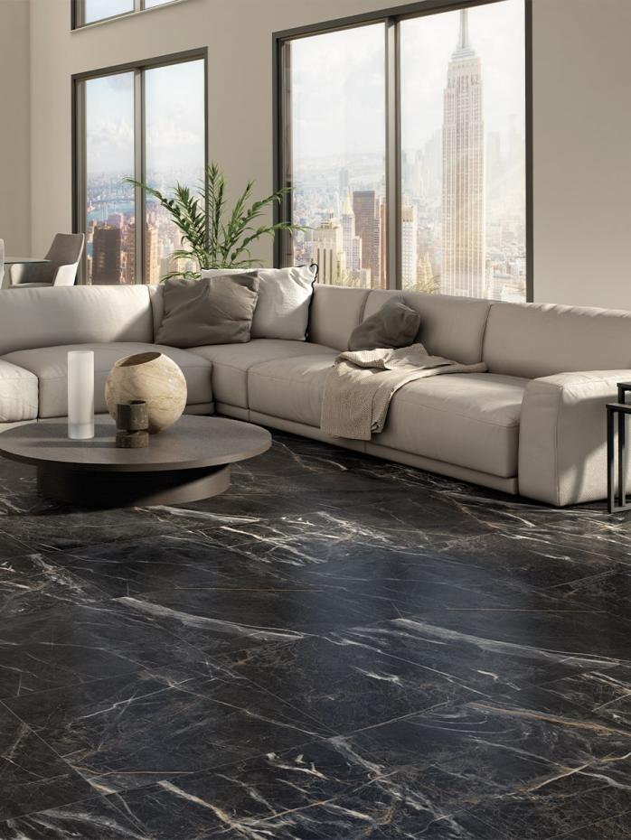 Marquina Black Marble Porcelain Wall & Floor Tile - 600x600mm