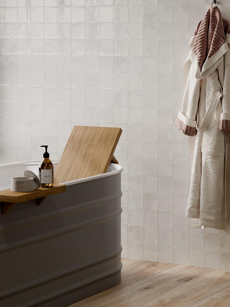 Marrakech White Zellige Porcelain Tile - 100x100mm