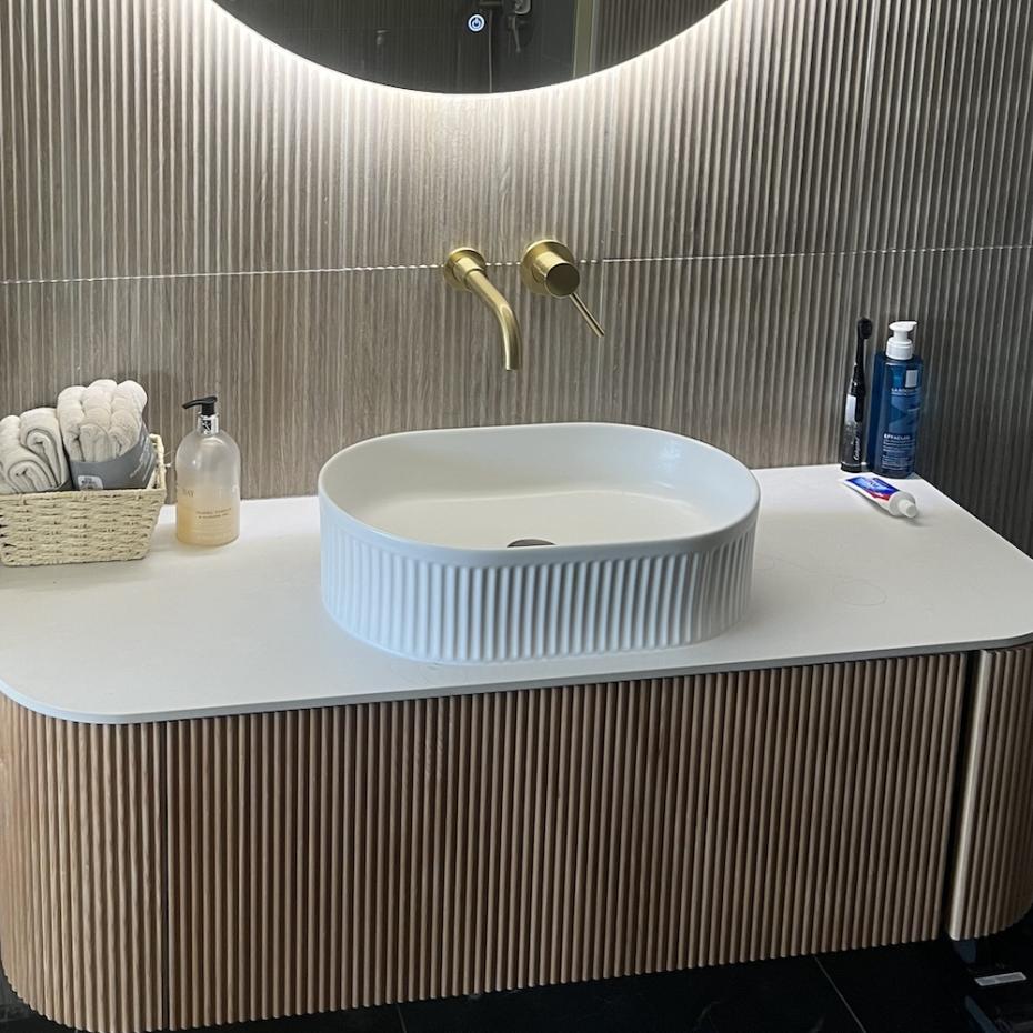 Matt White Fluted Oval Ceramic Basin - 490x310x130mm