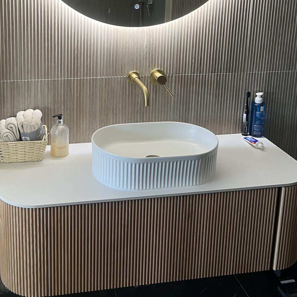 Matt White Fluted Oval Ceramic Basin - 490x310x130mm