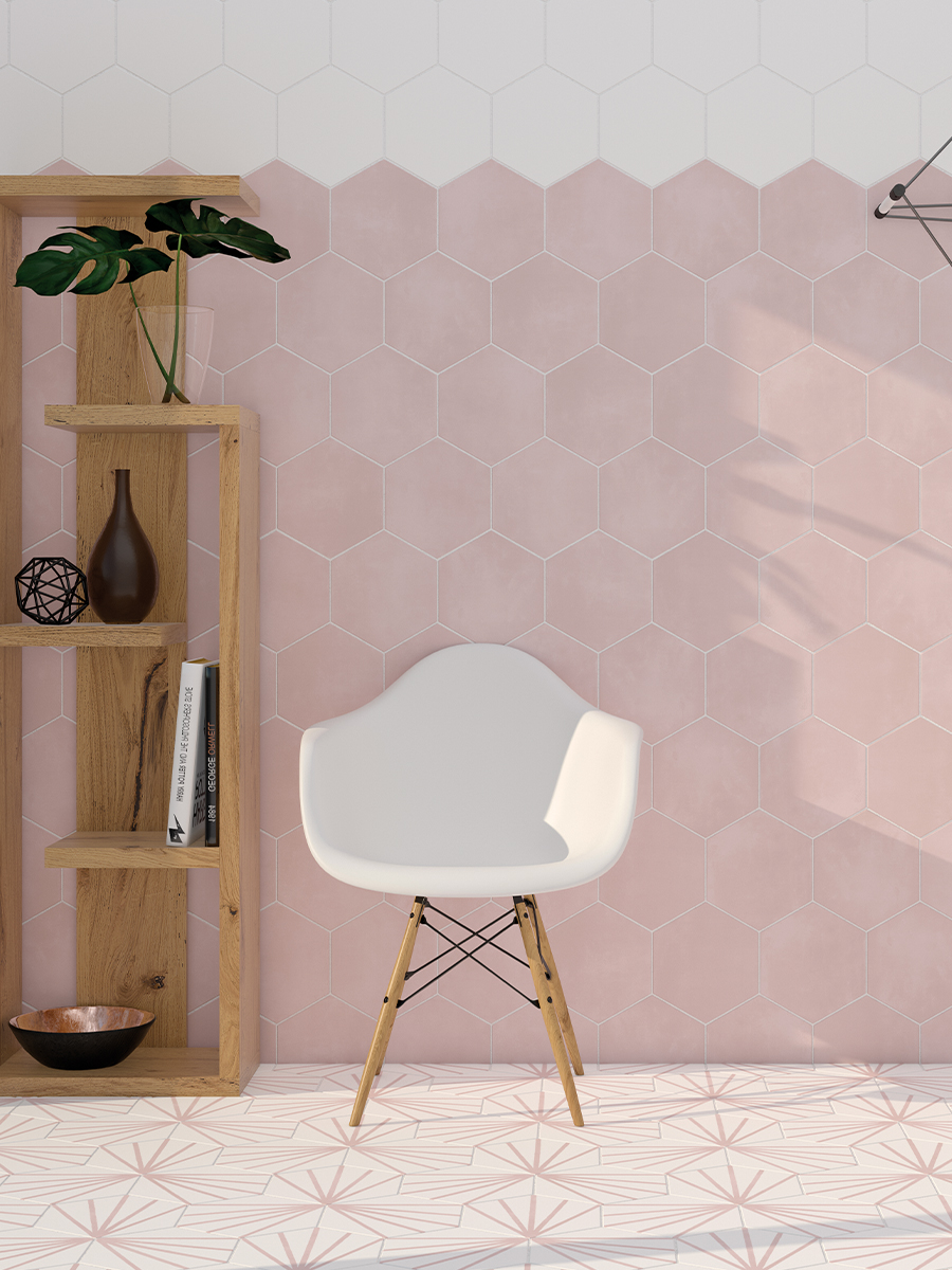 Mirage Pink Plain Hexagon Tile - 198x228mm