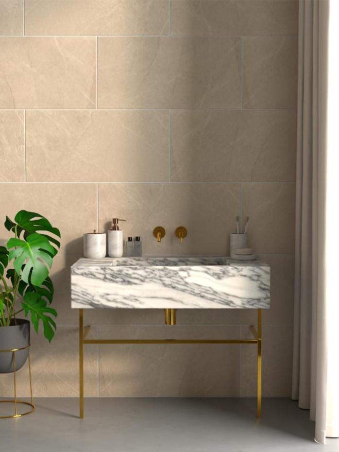 Mythe Cream Slate Effect Non Slip Porcelain Tile - 600x300mm