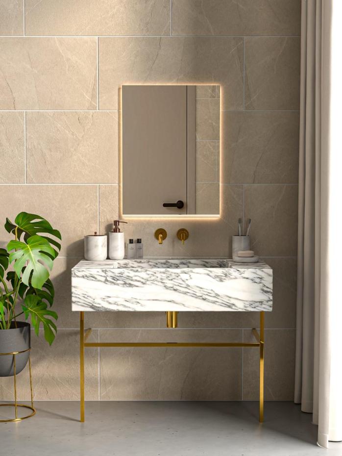 Mythe Cream Slate Effect Non Slip Porcelain Tile - 600x300mm