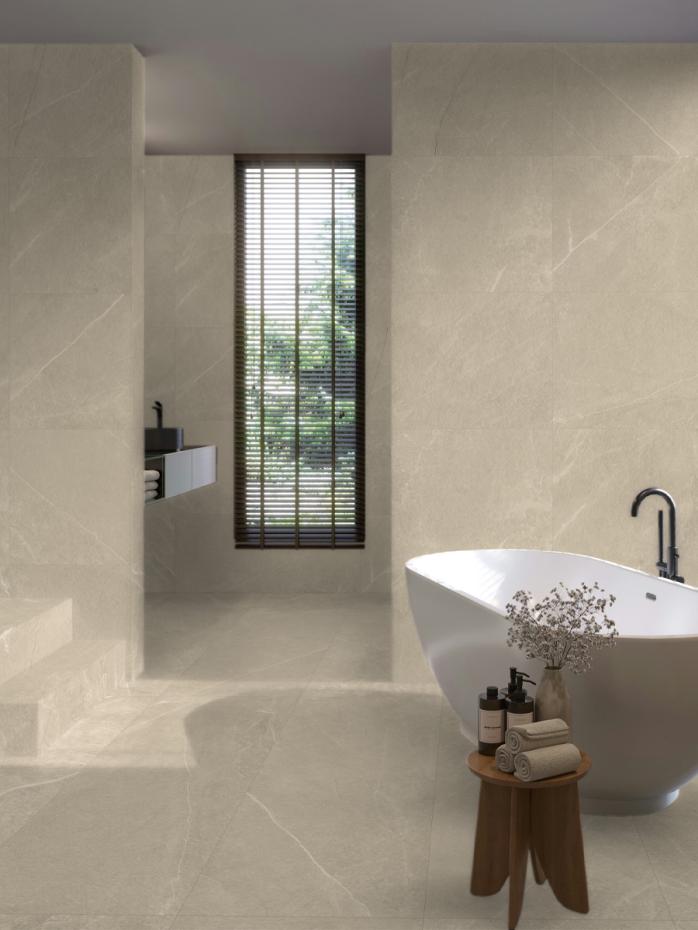 Mythe Cream Slate Effect Non Slip Porcelain Tile - 600x300mm