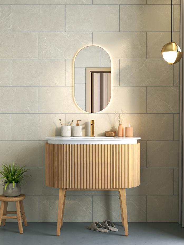 Kensington Solid Wood Floor Standing Oval Basin Fluted Bathroom Vanity Unit - 900mm