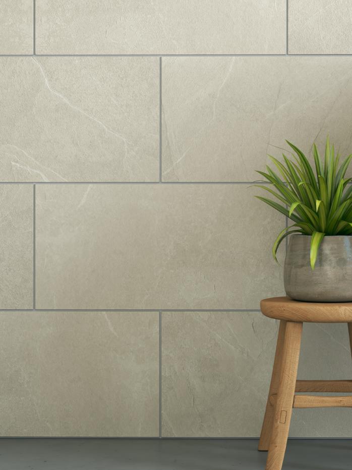 Mythe White Slate Effect Non Slip Porcelain Tile - 600x300mm