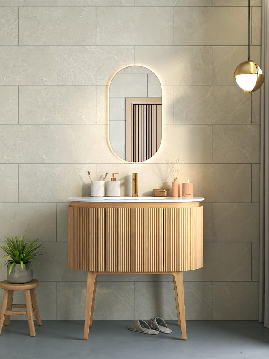 Mythe White Slate Effect Non Slip Porcelain Tile - 600x300mm