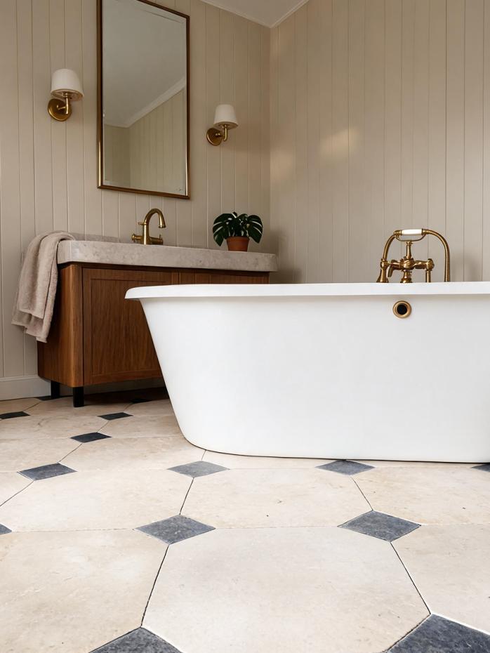 Naples Light Sandblasted And Honed Octagon Limestone - 500x500mm (With Inset)