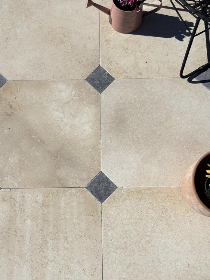 Naples Light Honed Octagon Limestone - 500x500mm (With Inset)